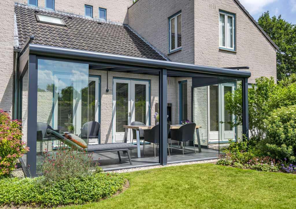 Pigato modern Veranda with sliding glass walls - affordable luxury in grey aluminium
