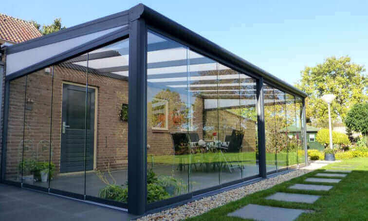 Fiano Sliding Glass Panels on a Veranda with Keyframe above