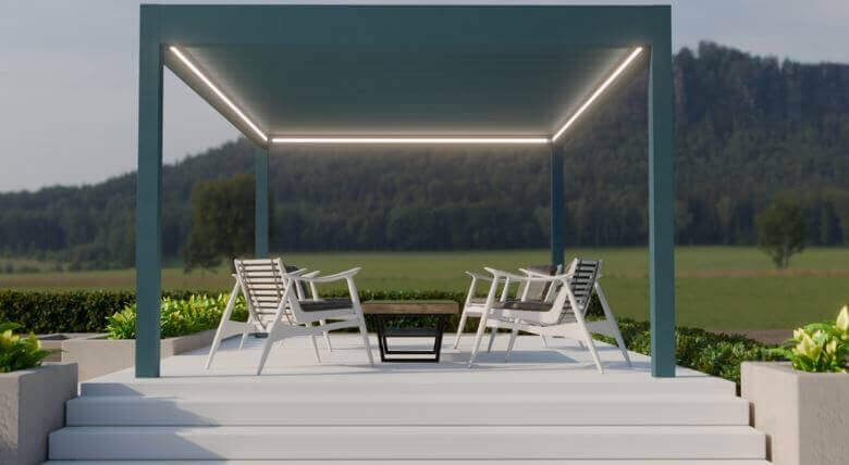 Pinela Deluxe - The Retractable Roof Pergola with led strip lights